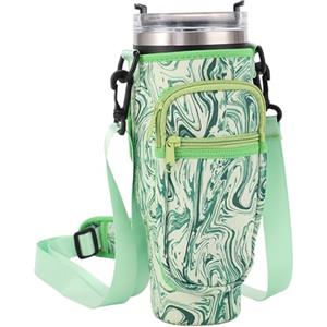 GmwyCzV Porta Bottiglia d'Acqua per Stanley Cup da 40 oz, Borsa Stanley Cup con Tracolla e Tasca per Telefono, Multifunzionale Borsa Porta Bottiglia d'Acqua per Stanley, Stanley Cup Accessorio (Verde)