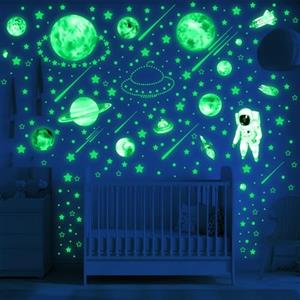 GeeRic 849pz Stelle Fluorescenti Adesive da Parete, GeeRic Luna Luminosa Adesivo da Soffitto Impermeabile Astronauta Galassia Spazio Rimovibile Realistico DIY Decorazione Murali per Bambino Camera Scuola