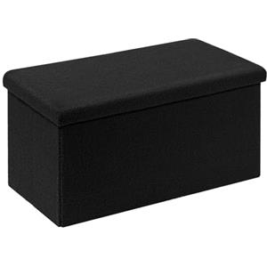 Bonlife Pouf con vano portaoggetti pieghevole, in velluto, con coperchio, nero, 80 x 40 x 40 x 40 cm