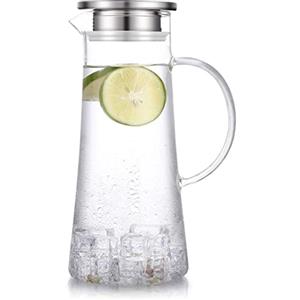HwaGui Caraffa in vetro con coperchio in acciaio inossidabile, brocca d'acqua per tè freddo e succo di frutta 1500ml