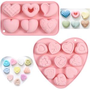PHOGARY Confezione da 2 stampi in silicone a forma di cuore, stampo per cioccolato riutilizzabile, per caramelle, cioccolato, torte, gelatina, orsetti gommosi (16 diversi stampi a forma di cuore)