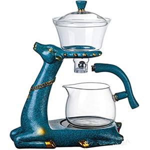 RORA Set da tè in vetro Kungfu resistente al calore con riscaldatore magnetico per divaricazione dell'acqua rotante, teiera in vetro pigro semiautomatica per cervi (teiera)