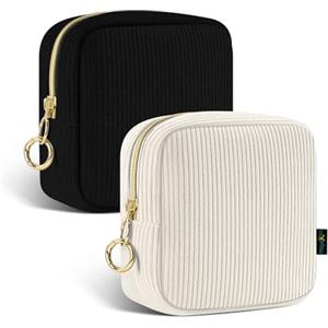 Playexen 2 Piezza Piccola Pochette Donna Trousse Trucchi Piccolo Beauty Case per Cosmetici Organizer Trousse da Borsetta Ragazza Portatile per Mini Accessori da Viaggio per Amica Compleanno(Beige&Nero)
