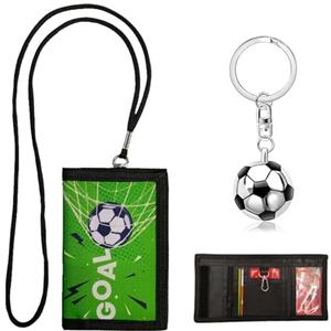 MisFun Portafoglio Bambino, Portafoglio Con Motivo Calcio, Portafoglio Ragazzo Con Portachiavi da Calcio, Portafoglio PerBambini e Ragazzi Portafoglio da Collo, Borsa Allacciata Con Motivo Calcio