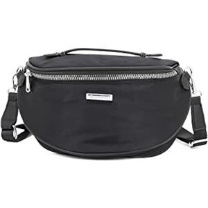 QUEEN HELENA Marsupio con Cintura Regolabile Casual Sportivo a Mano Spalla Tracolla Zip Donna 6022 (Nero)
