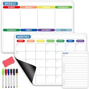 SilverChry Programma Magnetico Domestico, Calendario Magnetico Mensile, Calendario Settimanale Magnete, Calendario Magnetico da Frigorifero, Calendario Magnetico Reusableplan, 6 Pennarelli, 1 Gomma