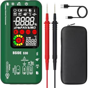 BSIDE Multimetro Digitale Intelligente con Termometro Infrarossi 10000 Conteggi LCD a Colori Tester LED e Diodo Ad Alta Tensione Tester Ricaricabile di Corrente/Tensione Capacità con Puntatore Laser