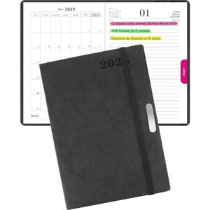 HW CASA Agenda 2025 Giornaliera A5 Copertina Rigida 200 Pagine Un Giorno per Pagina Planner con Divisori Colorati Mensili Portapenne Segnalibro a Nastro Carta Spessa Taccuino