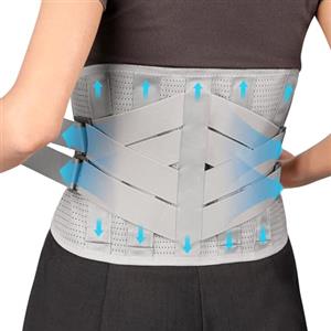 Hossom Fascia Lombare Supporto Schiena per Uomo e Donna, Cintura di Supporto Mal di Schiena Sollievo, Busto Ortopedico Lombare con 8 Supporti Intercambiabile e 3 Supporto Elastico, Traspirante (S-M, Grigi)