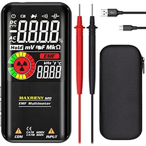 MAXRIENY Multimetro digitale Voltmetro intelligente ricaricabile Rilevatore di campi elettromagnetici 9999 conteggi Gamma automatica Capacità resiatanza Diodo Controllo in tensione Tester di tensione