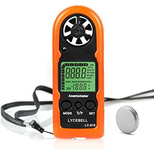 LYCEBELL Anemometro Portatile, LC-818 Mini Anemometro Digitale, Misurare la Velocità/Temperatura del Vento, con Retroilluminazione e Spegnimento Automatico per Drone Vela Pesca Meteorologia