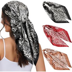 Kajeer 3 Pezzi Foulard Bandana Fazzoletto per Donne - 90x90cm Grande Sciarpa di Seta Raso Morbido Sciarpa di Raso Foulard per Capelli per Donne