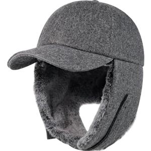 Gisdanchz Cappello Invernale Uomo con Visiera, Cappello Paraorecchie Uomo, Cappello Invernale Donna Uomo con Visiera Berretto Cappellino Cappelli Invernale con Visiera, Grigio Erica Scuro 58CM