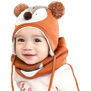 DORRISO Ragazzi Ragazze Cappello Sciarpe Set Tenersi al Caldo Confortevole Autunno Invernale Carina Piccolo Volpe Beanie Cappelli Berretto Bambini Infantili del Cappello per 1-7 anni Bambino Arancia M