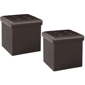 Bonlife Pouf Puff Contenitore Sgabello Poggiapiedi, Pieghevole, Ecopelle Cubo Portaoggetti Pouf da Camera per arredo casa, Confezione con 2 Pezzi, 32x32x32cm (Marrone)