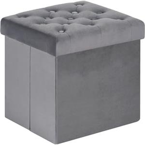 Bonlife Pouf Contenitore Velluto Poggiapiedi Camera da Letto Quadrato Cassapanca Bambini Sgabello di Stoccaggio Comodino Salvaspazio 40x40x40cm Grigio