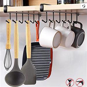 EigPluy 2pcs Mug Ganci Tazze Bicchieri di vino Deposito Ganci Cucina Utensil Cravatte Cinture e Sciarpa Appeso Gancio Rack Titolare Sotto Armadietto Armadio Senza Foratura (Nero)