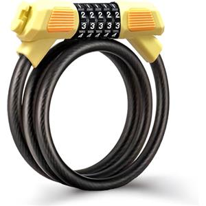 Fenxyo Lucchetto per Bicicletta Portatile, 5 cifre impermeabile azzerabile serrature a combinazione bicicletta ad alta sicurezza 120cm per Biciclette, MTB, Moto, Cancelli, Giallo