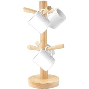 TESSTSY Albero Porta Tazze in Legno, Tazza Di Legno Cremagliera Albero Con 6 Ganci, Portabicchieri in Legno Naturale, Non Ammuffito, Porta Tazzine da Caffè Rimovibile, per Cucina, Ristorante, Bar