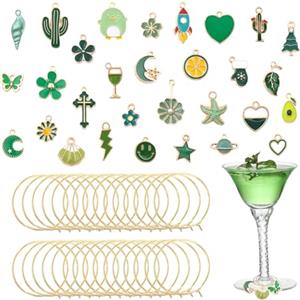 Silars Segnabicchieri Ciondoli di Colorato, 30pz Ciondoli per Calici da Vino Segna Bicchieri Calici Marcatori di Bevande, Identificatori di Vetro, Forniture per Feste (Verde)