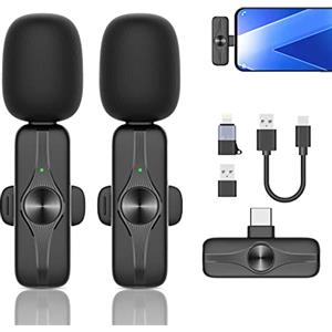 GEYUEYA Home Microfono lavalier wireless per iPhone iPad,microfono wireless plug-play,microfono wireless con riduzione del rumore per YouTube TikTok Facebook,nessuna app (2 Mic)