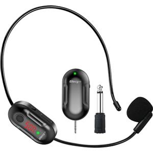 Giecy Cuffie microfono senza fili, sistema microfono wireless UHF, microfono ricaricabile e ricevitore wireless per amplificatore vocale, sistema PA, insegnante, guida turistica, pullman