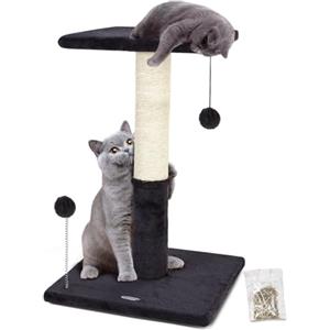 Happi N Pets Tiragraffi per gatti da 66 cm con asta di seduta, in sisal naturale, dotato di palline da appendere e accogliente letto per gatti, stabile tiragraffi per gatti