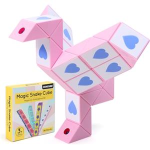 ECHOCUBE Cubo Serpente Magico a Tema Poker, Regali da Festa per Bambini 36 Blocchi di Cubi Serpente, Puzzle di Serpente, Fidget Educativi Serpente per bomboniere (Rosa)