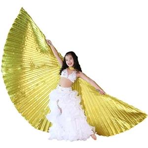 Baisdan Ali di Danza del Ventre per Bambini, Ali di Iside, Ali di Farfalla con Asta Telescopica per Danza del Ventre, Carnevale, Palcoscenico, Festa di Natale Oro