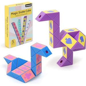 ECHOCUBE Cubo Serpente Magico a Tema Poker, Regali da Festa per Bambini 2 Pacchetti da 24 Blocchi di Cubi Serpente, Puzzle di Serpente, Fidget Educativi Serpente per bomboniere (Viola e Blu)