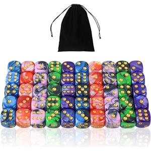 SLAKOZYT Set di dadi da 6 lati, 16 mm, D6 in acrilico con angoli rotondi, dadi poliedrici, dadi standard su sei lati, per giochi da tavolo DND RPG (50 dadi colorati)