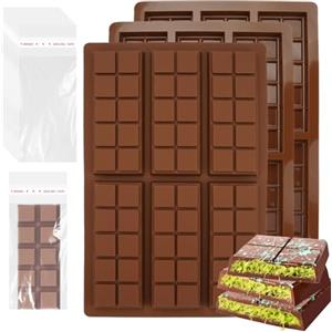KineticKraft 3 Pezzi Stampo Tavoletta Cioccolato, Stampo per Cioccolato 6 Cavità, Stampo per Tavoletta di Cioccolato Profondo con 100 Sacchetti, Stampo per Cioccolatino in Silicone, per Cioccolato, Caramelle