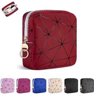Playexen Trousse Donna Trucchi Ragazza Piccola Pochette Porta Trucchi da Borsa Beauty Case Piccolo da Viaggio in Pelle PU per Organiser Cosmetica Trucco Mini Borsetta Portatile Idee Regalo Compleanno(Rosso-B)