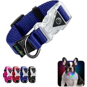 Playexen Collare Luminoso per Cani Collare Cane Regolabili in Morbido Cotone per Cani & Gatto Taglia Piccola Media Grande Collare di Cane LED 2 Modos de Flash Collari per Cane 20-30/2,0cm (XS), Blu
