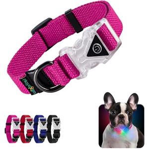 Playexen Collare Luminoso per Cani Collare Cane Regolabili in Morbido Cotone per Cani & Gatto Taglia Piccola Media Grande Collare di Cane LED 2 Modos de Flash Collari per Cane 25-40/2,0cm (S), Rosa