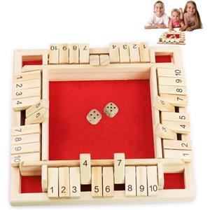 ZITUZY Shut The Box - Gioco da tavolo Woods, gioco da tavolo in legno, 4 giocatori, Shut The Box, gioco di dadi da 1 a 4 giocatori (rosso)