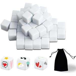 SLAKOZYT Set di dadi vuoti da 20 mm, 50 dadi in acrilico bianco con bordi arrotondati, dadi da gioco a 6 facce per giochi da tavolo, apprendimento, artigianato e hobby (20mm)