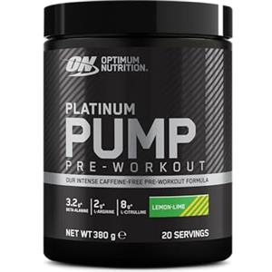 Optimum Nutrition ON Platinum PUMP Pre-Workout, Integratore Alimentare Pre-Workout Intenso Senza Caffeina con Fruitflow, Beta-Alanina, L-Arginina, L-Citrullina, Gusto Lime, 20 dosi, 380 g