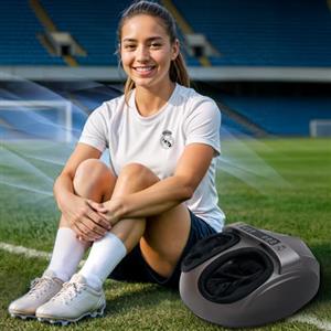 GLOBAL RELAX Real Madrid RM Comfort Massaggiatore elettrico per piedi del Real Madrid, massaggio a 360° con pressoterapia, compressione, piedi stanchi, pannello di controllo semplice