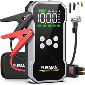 YUSMAN Avviatore Batteria Auto - 9000A, Booster Avviatore Auto con Compressore 160PSI (per 12V All Gas or 12.0L Diesel), Jump Starter 5V/3A, Avviatore Emergenza USB, LED,Starter Batteria LCD