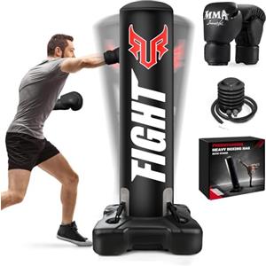 JUOIFIP 175cm Sacco da boxe da terra, Sacco da boxe Adulto su piedistallo con pompa e guantoni da boxe, set da boxe per Kickboxing Arti Marziali MMA Dummy Muay Thai allenamento in palestra a casa