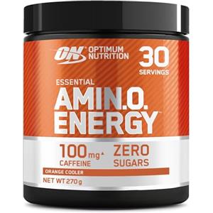 Optimum Nutrition Amino Energy, Integratore Pre-Allenamento in Polvere con Aminoacidi, BCAA, L-Glutammina e L-Leucina, Energy Drink con Vitamina C e Caffeina, Gusto Orange Cooler, 30 Porzioni, 270 g