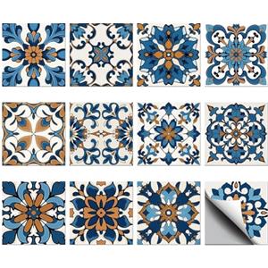 CHGCRAFT 36Pz 12 Motivi Adesivi per Piastrelle 10x10cm Bianchi e Blu per Carta da Parati Rivelabili con Mandala Autoincollata Piastrelle per La cucina Bagno Camera da Letto Parete Camino