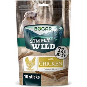Bogar - Simply Wild - Snack per cani - Cibo per tutte le taglie di cane - Biscotti per cani a forma di stick - Integratori per animali - Gusto pollo - 10 stick - 110g