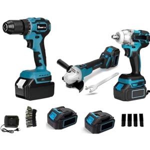 DE ROSA SHOP Kit Completo Professionale Fai da Te 3 in 1 con Trapano Avvitatore a Batteria, Smerigliatrice Angolare a Batteria, Trapano ad Impulsi Svita Bulloni 68v
