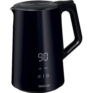 Sencor Bollitore Elettrico Nero Potente, Cool Touch, Anti-Bruciatura, Senza BPA - Bollitore Elettrico Temperatura Regolabile, Display LED, 1.5L, Acciaio Inossidabile, 2200W, Mantenimento Calore
