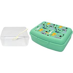 NERTHUS FIH 1227 Lunchbox per bambini dinosauri, leggera e facile da pulire con divisore e forchetta