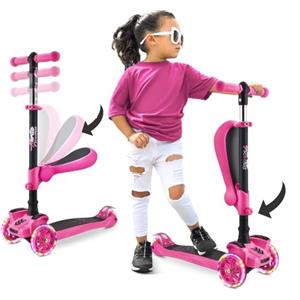 Hurtle Monopattino a 3 Ruote, Monopattino Bambino e Bambina da 2 Anni, Monopattino a Spinta, Monopattino in Altezza a Tre con Sedile a Ribaltamento, Scooter per Bambini con Ruote a LED Multicolore
