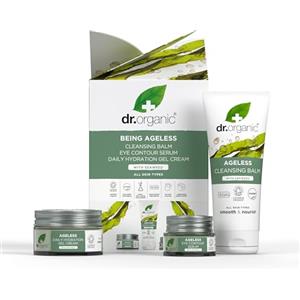 Dr.Organic Set skincare anti-età Dr Organic con balsamo detergente all'alga marina biologica, crema viso e siero occhi, Idratante, Per linee sottili e rughe, Vegano, Non testato sugli animali