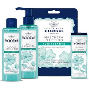 Acqua alle Rose, Kit Routine Viso Purificante, per Pelli Miste o con Imperfezioni, contiene Acqua Micellare, Gel Lavaviso, Siero in Crema e Maschera in Tessuto - Esclusiva Amazon
